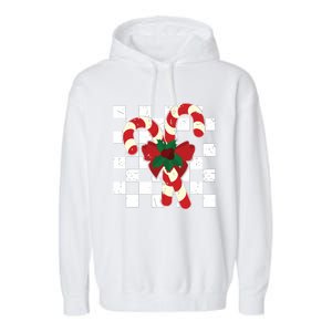 Retro Candy Cane Trendy Checkered Christmas Holiday Garment-Dyed Fleece Hoodie