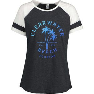 Retro Cool Clearwater Beach Original Florida Beach Palm Tree Gift Enza Ladies Jersey Colorblock Tee