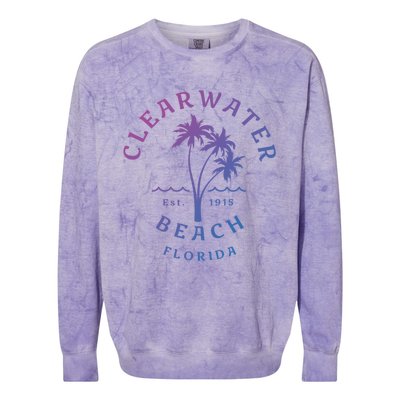 Retro Cool Clearwater Beach Original Florida Beach Palm Tree Gift Colorblast Crewneck Sweatshirt