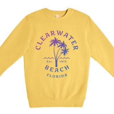 Retro Cool Clearwater Beach Original Florida Beach Palm Tree Gift Premium Crewneck Sweatshirt