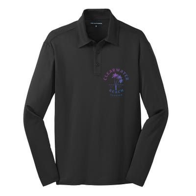 Retro Cool Clearwater Beach Original Florida Beach Palm Tree Gift Silk Touch Performance Long Sleeve Polo