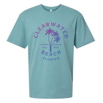 Retro Cool Clearwater Beach Original Florida Beach Palm Tree Gift Sueded Cloud Jersey T-Shirt