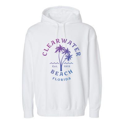 Retro Cool Clearwater Beach Original Florida Beach Palm Tree Gift Garment-Dyed Fleece Hoodie