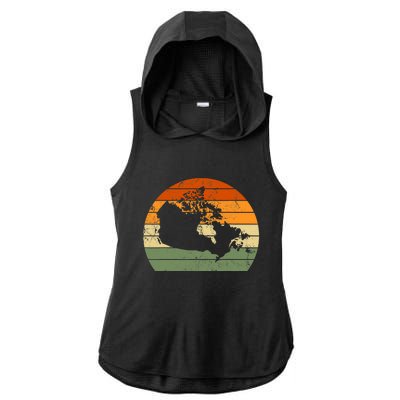 Retro Canada Canadian Map Sunset Canada Day Ladies PosiCharge Tri-Blend Wicking Draft Hoodie Tank