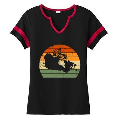 Retro Canada Canadian Map Sunset Canada Day Ladies Halftime Notch Neck Tee