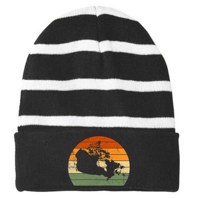 Retro Canada Canadian Map Sunset Canada Day Striped Beanie with Solid Band