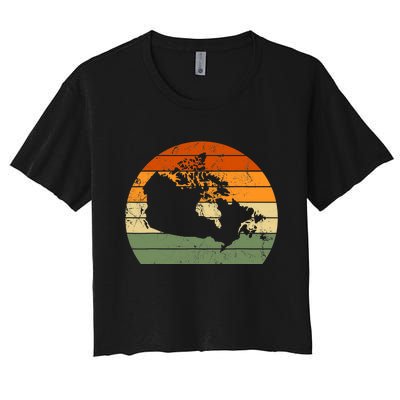 Retro Canada Canadian Map Sunset Canada Day Women's Crop Top Tee