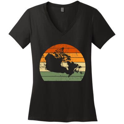 Retro Canada Canadian Map Sunset Canada Day Women's V-Neck T-Shirt