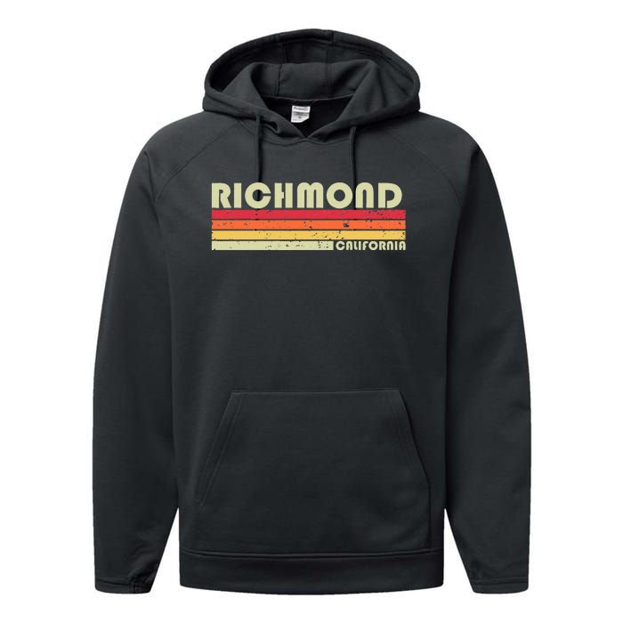 Richmond Ca California Funny City Home Roots Gift Retro 80s Performance Fleece Hoodie