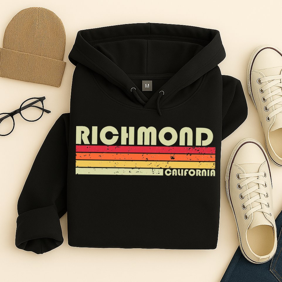 Richmond Ca California Funny City Home Roots Gift Retro 80s Hoodie