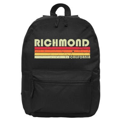 Richmond Ca California Funny City Home Roots Gift Retro 80s 16 in Basic Backpack
