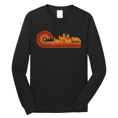 Retro Cincinnati Cityscape Cincinnati Oh Skyline Long Sleeve Shirt