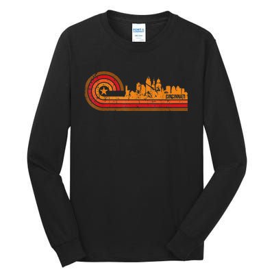 Retro Cincinnati Cityscape Cincinnati Oh Skyline Tall Long Sleeve T-Shirt