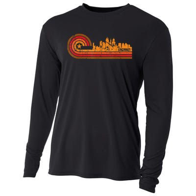 Retro Cincinnati Cityscape Cincinnati Oh Skyline Cooling Performance Long Sleeve Crew