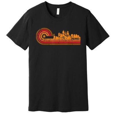 Retro Cincinnati Cityscape Cincinnati Oh Skyline Premium T-Shirt