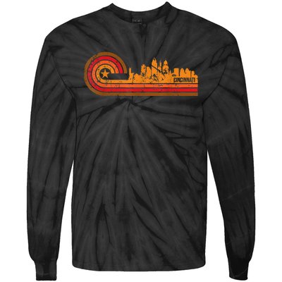 Retro Cincinnati Cityscape Cincinnati Oh Skyline Tie-Dye Long Sleeve Shirt