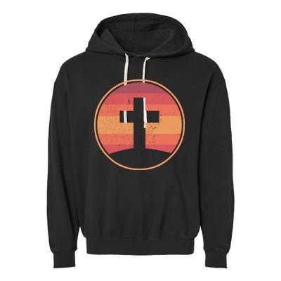 Retro Christian Cross Garment-Dyed Fleece Hoodie