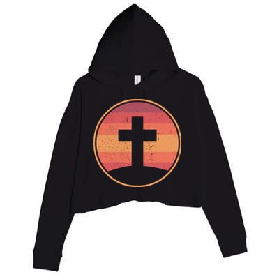Retro Christian Cross Crop Fleece Hoodie