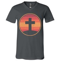 Retro Christian Cross V-Neck T-Shirt