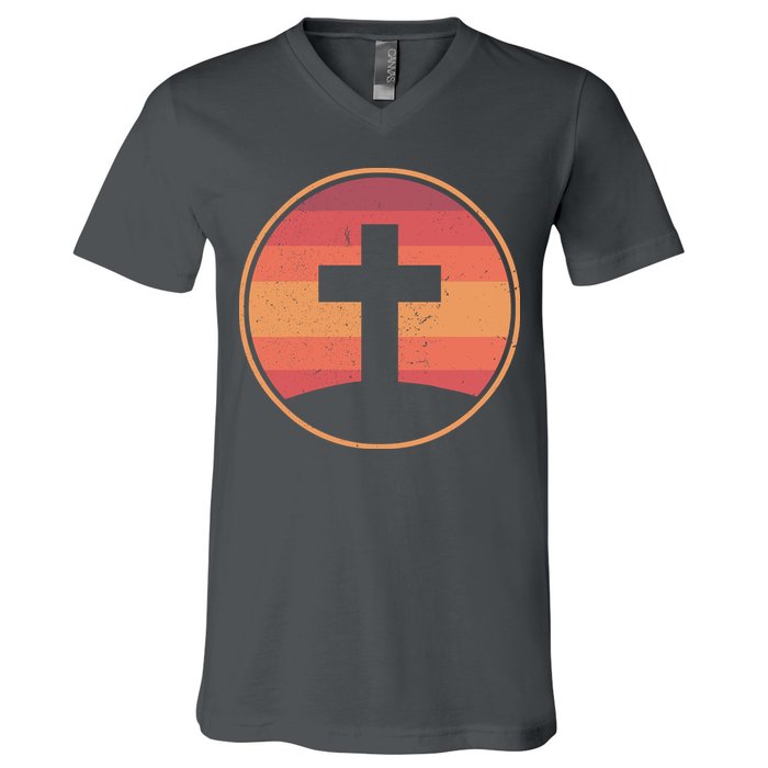 Retro Christian Cross V-Neck T-Shirt