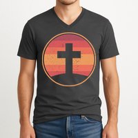 Retro Christian Cross V-Neck T-Shirt