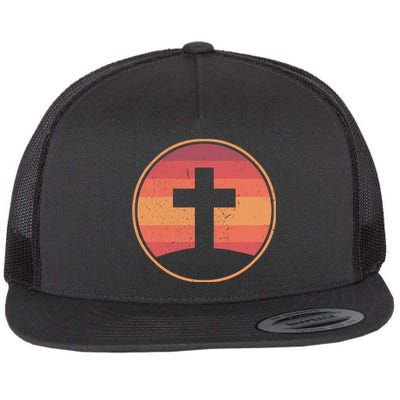 Retro Christian Cross Flat Bill Trucker Hat