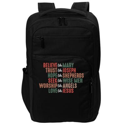 Retro Christian Christmas Believe Like Mary Love Like Jesus Gift Impact Tech Backpack