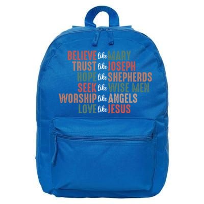 Retro Christian Christmas Believe Like Mary Love Like Jesus Gift 16 in Basic Backpack