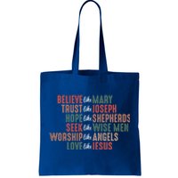 Retro Christian Christmas Believe Like Mary Love Like Jesus Gift Tote Bag