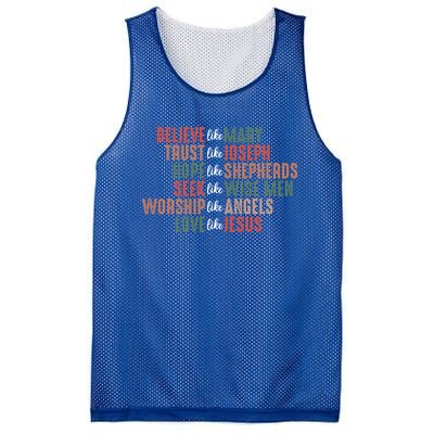 Retro Christian Christmas Believe Like Mary Love Like Jesus Gift Mesh Reversible Basketball Jersey Tank