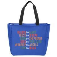 Retro Christian Christmas Believe Like Mary Love Like Jesus Gift Zip Tote Bag