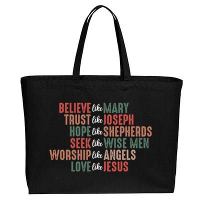 Retro Christian Christmas Believe Like Mary Love Like Jesus Gift Cotton Canvas Jumbo Tote