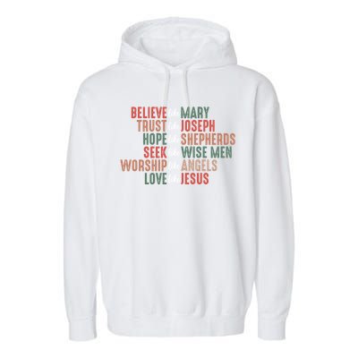 Retro Christian Christmas Believe Like Mary Love Like Jesus Gift Garment-Dyed Fleece Hoodie