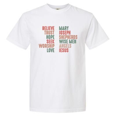 Retro Christian Christmas Believe Like Mary Love Like Jesus Gift Garment-Dyed Heavyweight T-Shirt