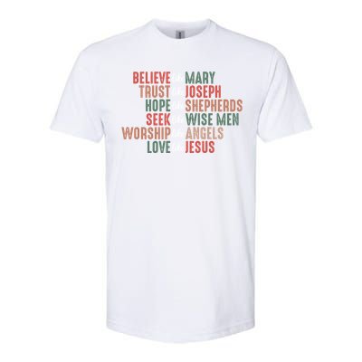 Retro Christian Christmas Believe Like Mary Love Like Jesus Gift Softstyle CVC T-Shirt