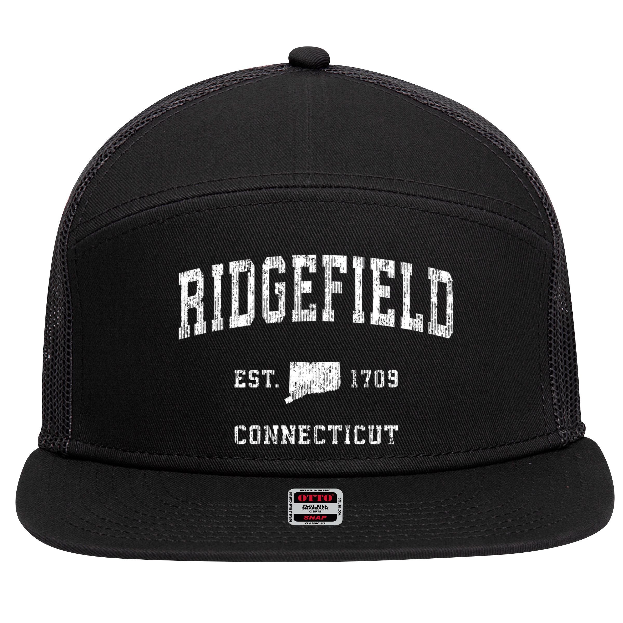 Ridgefield Connecticut Ct Vintage Athletic Sports 7 Panel Mesh Trucker Snapback Hat