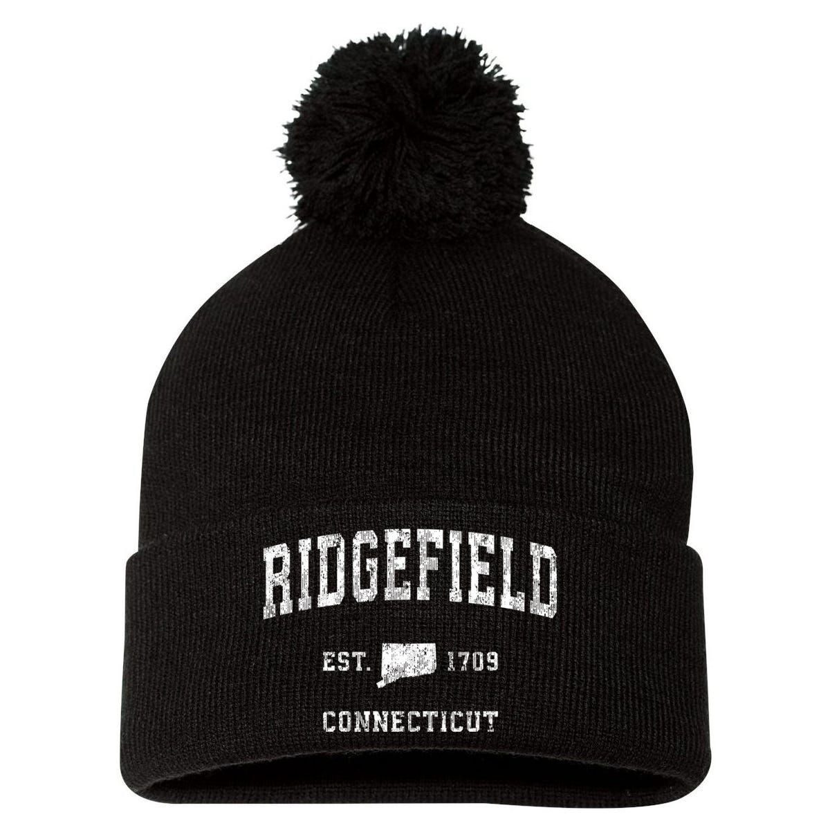 Ridgefield Connecticut Ct Vintage Athletic Sports Pom Pom 12in Knit Beanie