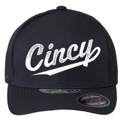 Retro Cincy Cincinnati Ohio Vintage Cursive Script Throwback Flexfit Unipanel Trucker Cap
