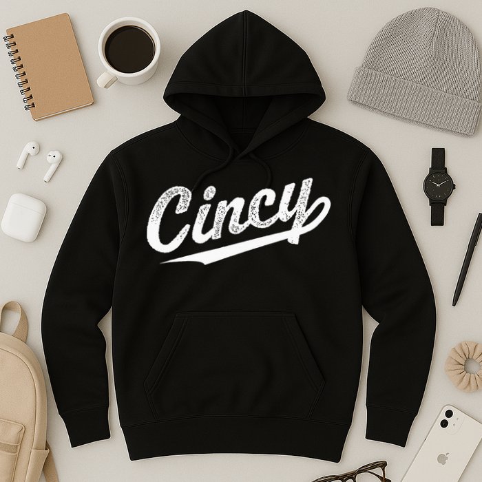 Retro Cincy Cincinnati Ohio Vintage Cursive Script Throwback Hoodie
