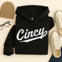 Retro Cincy Cincinnati Ohio Vintage Cursive Script Throwback Hoodie