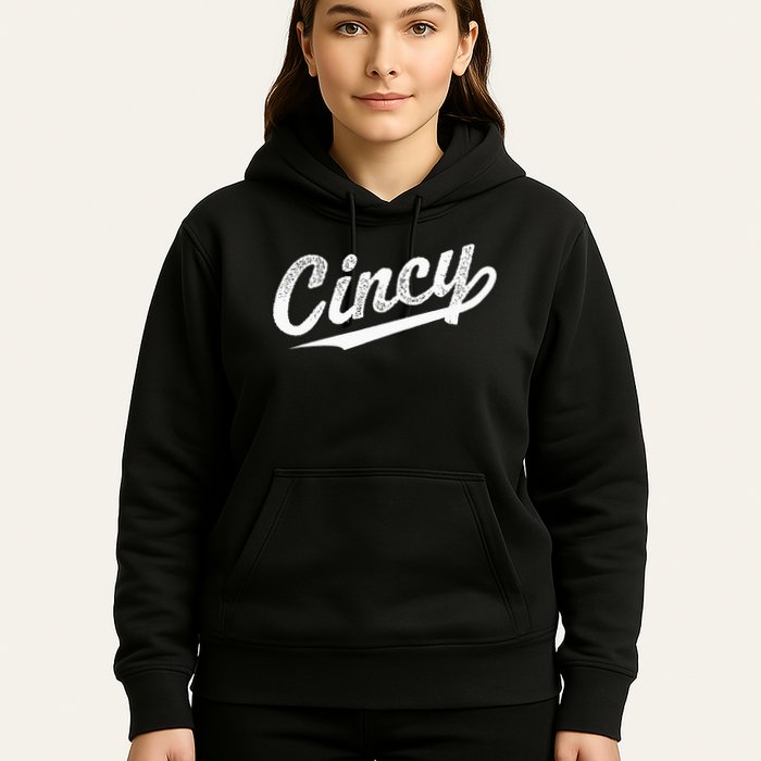 Retro Cincy Cincinnati Ohio Vintage Cursive Script Throwback Hoodie
