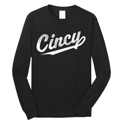 Retro Cincy Cincinnati Ohio Vintage Cursive Script Throwback Long Sleeve Shirt