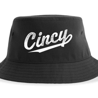 Retro Cincy Cincinnati Ohio Vintage Cursive Script Throwback Sustainable Bucket Hat