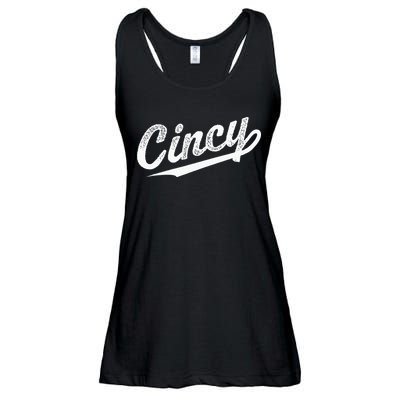 Retro Cincy Cincinnati Ohio Vintage Cursive Script Throwback Ladies Essential Flowy Tank