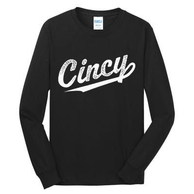 Retro Cincy Cincinnati Ohio Vintage Cursive Script Throwback Tall Long Sleeve T-Shirt