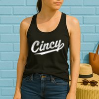 Retro Cincy Cincinnati Ohio Vintage Cursive Script Throwback Womens Tank Top