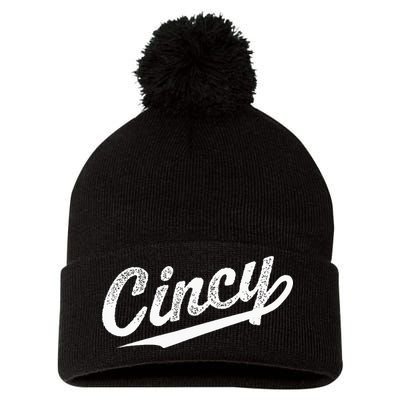 Retro Cincy Cincinnati Ohio Vintage Cursive Script Throwback Pom Pom 12in Knit Beanie