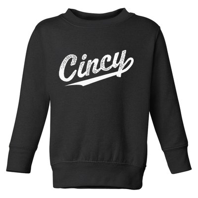 Retro Cincy Cincinnati Ohio Vintage Cursive Script Throwback Toddler Sweatshirt
