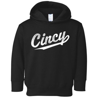 Retro Cincy Cincinnati Ohio Vintage Cursive Script Throwback Toddler Hoodie