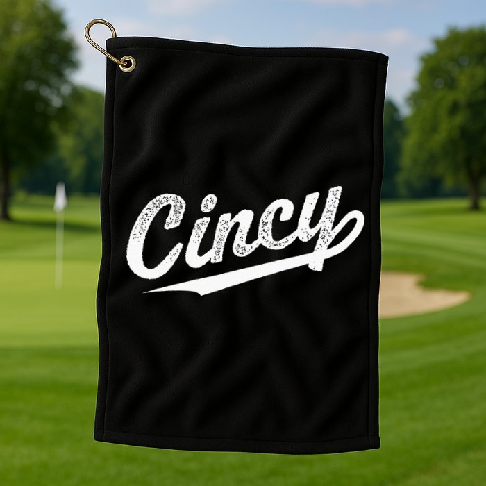 Retro Cincy Cincinnati Ohio Vintage Cursive Script Throwback Golf Towel